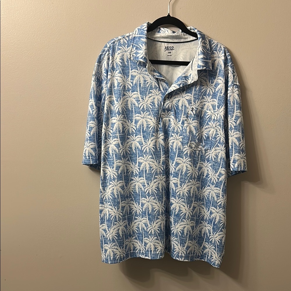 Izod Blue and White Casual Button Down Shirt